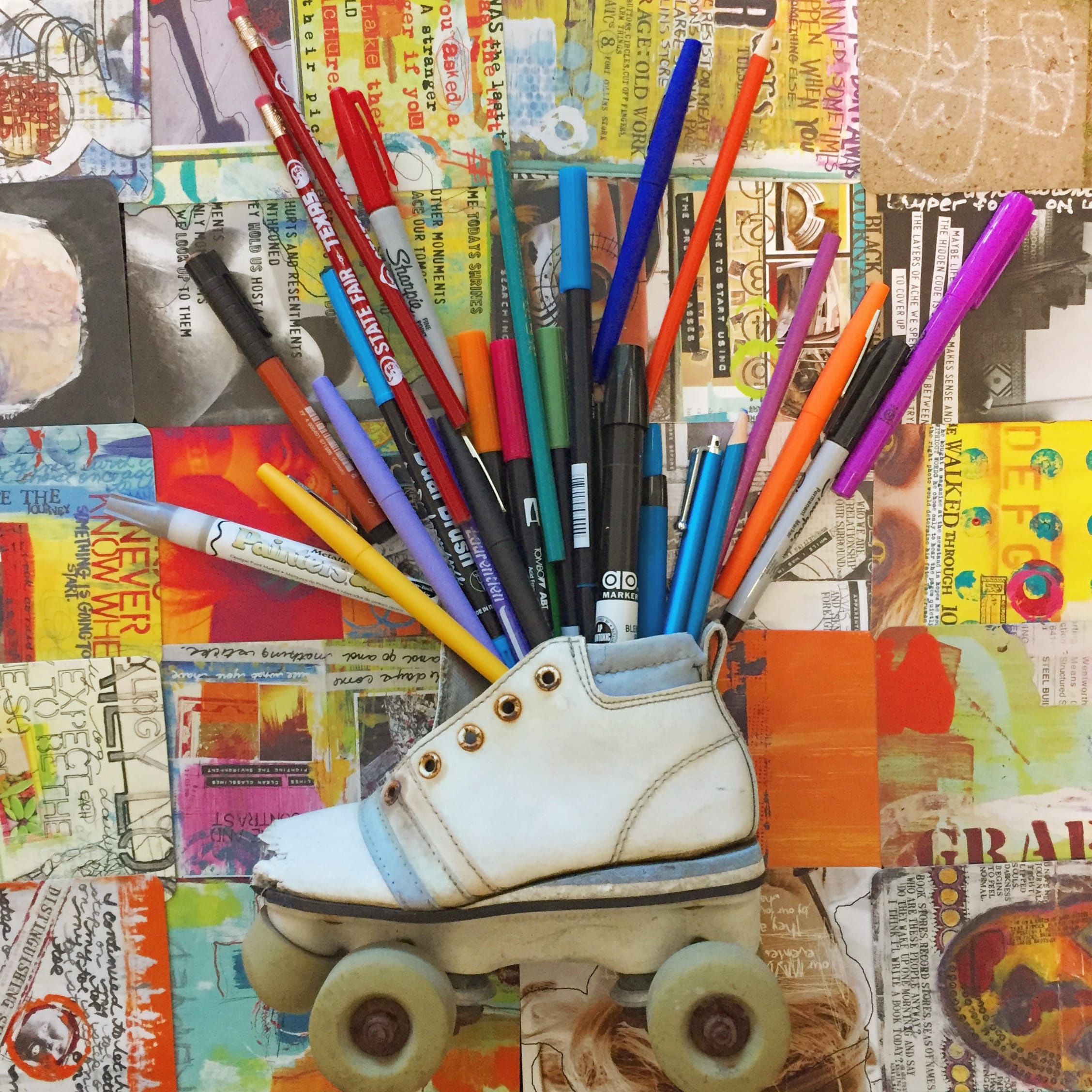 roller-skate-creative-mixed-media-art Vintage roller skate mixed media art