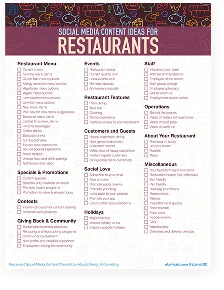 Social Media Ideas for Restaurants Checklist