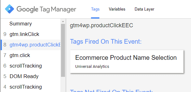 Google Tag Manager Ecommerce Product Name Selection Google Tag Manager Preview