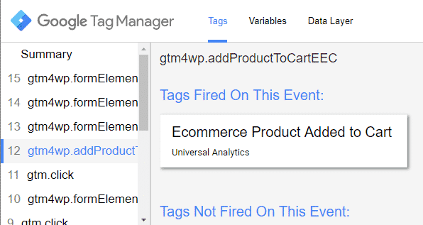 Google Tag Manager Ecommerce Add Product to Cart Google Tag Manager Preview