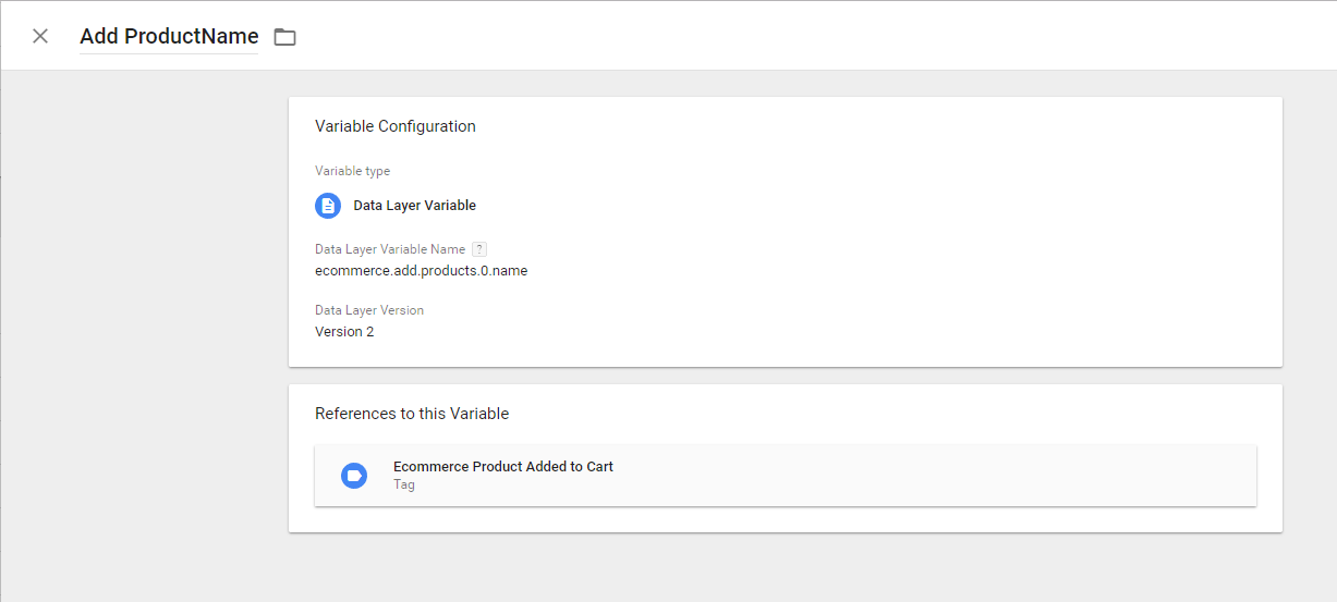 Google Tag Manager Ecommerce Add Product to Cart Variable