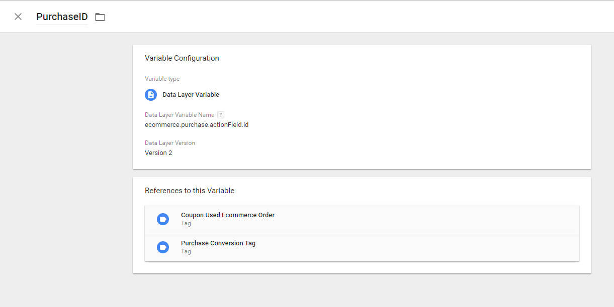 Google Tag Manager Ecommerce Completed Order Purchase ID Variable