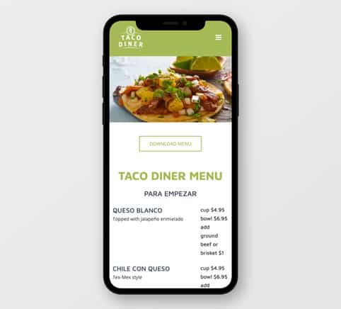 taco diner mobile menu