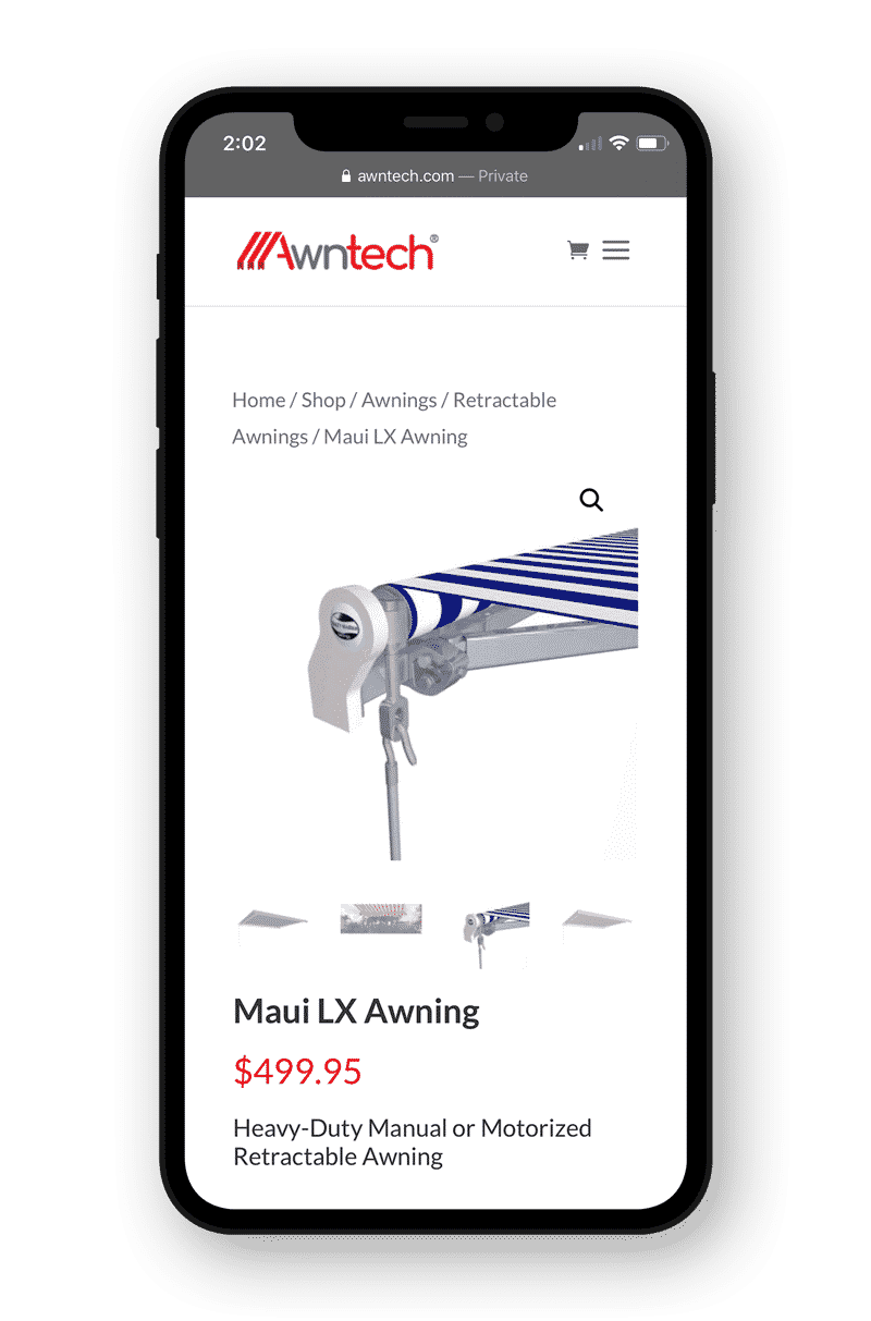 Awntech product page mobile