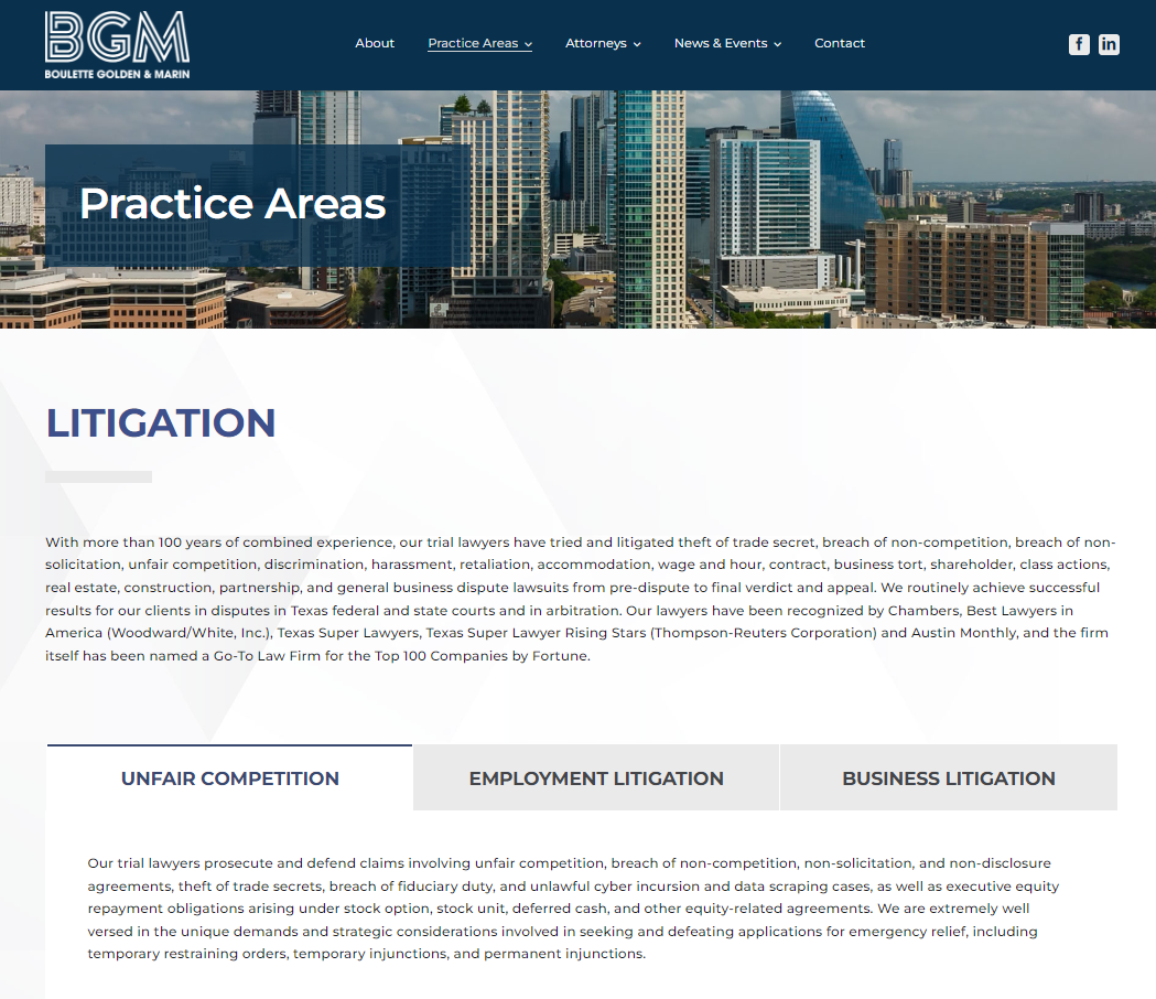 BGM law firm website design practice areas