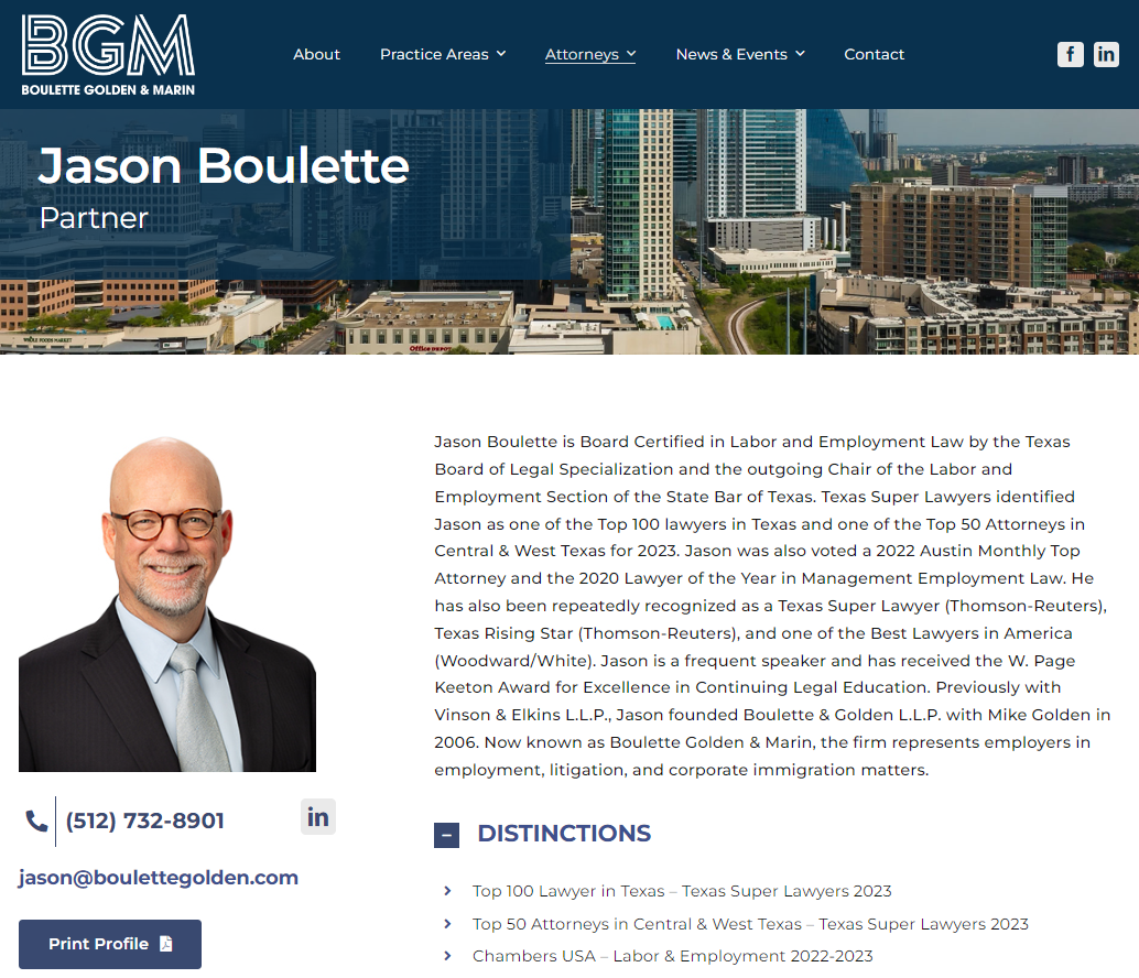 BGM law firm website lawyer profile page